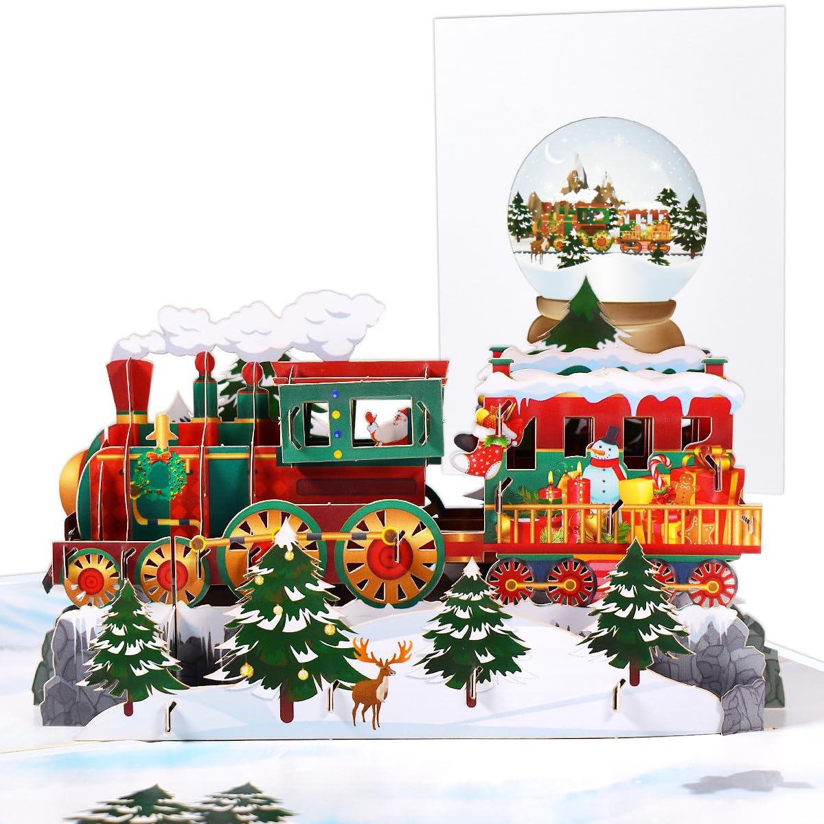 CNLITIHEKA Train Christmas Card, Christmas Train Pop Up Cards, Pop Up Christmas Card, 3D Handmade Xmas Greeting Card, Happy New Year, Thanksgiving, Includes Envelope.