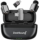 ZealSound Mini Microphone, Wireless Lavalier Mic for iPhone/iPad/Android, USB-C/Lightning, Noise Reduction, 33H Battery with Charging Case for Content Creators, TikTok & YouTube Videos - Chrome Silver