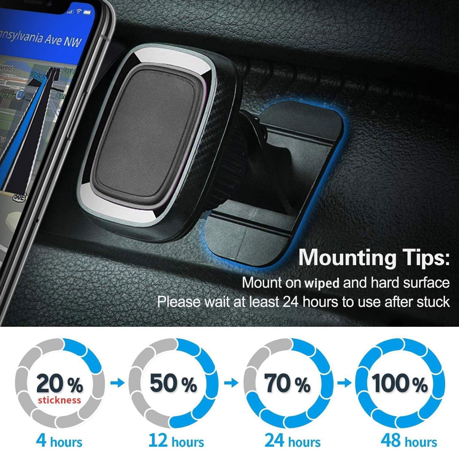 pop-tech 3M VHB Adhesive Pads Strip, 8Pcs Double-Sided Mounting Tape for Dashboard Magnetic Car Mount,Heat Resistant Heavy Duty Adhesive Sticky Pads Replacement for Car Phone Holder Mount & Dash Cam