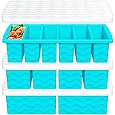 3-Pack Silicone Freezer Trays with Lid,2 Large 2-Cup(500ml)&4 Medium 1-Cup(125ml)&6 Small 1/2-Cup(75ml) Soup Freezer Container Molds,Ice Cube Tray For Meal Prep&Freezing Soup,Stews,Sauces