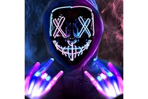 BOMLY Halloween Purge Mask Light Up Scary Masks with Glowing Gloves LED Mask for Adults Cosplay Costume Festival Party Gift