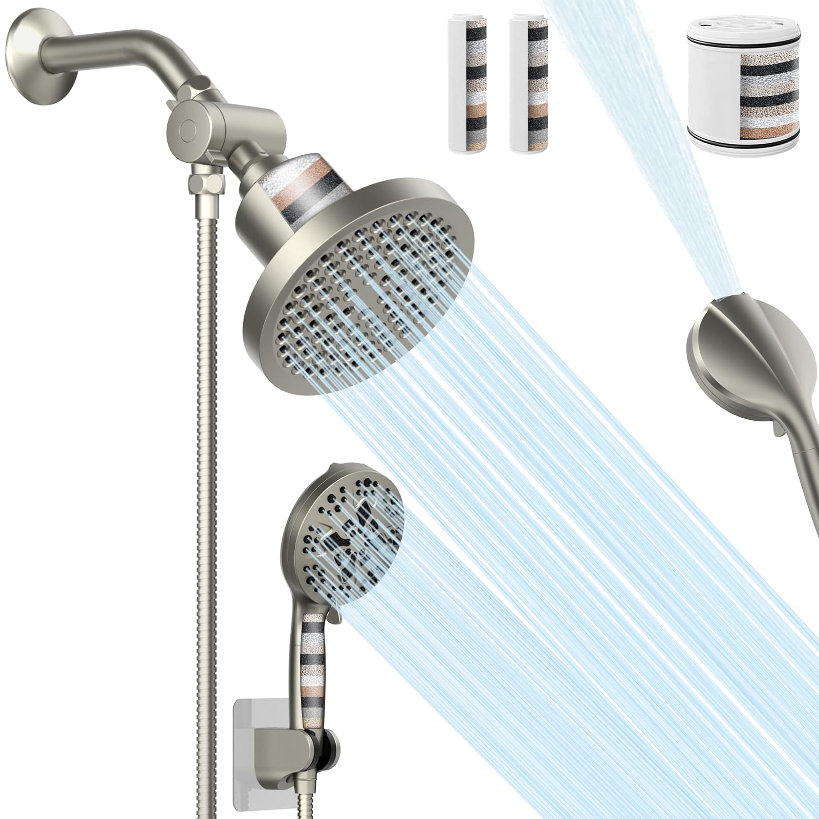 Photo 1 of NecYINuoVe Filtered Shower Heads With Handheld Spray Combo, High Pressure 6" Rain Showerhead & 5" Handheld Dual Shower Head with Filters, Double Shower Heads Set for Hard Water, 69" Shower Hose