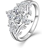 Moissanite Promise Rings for Women 1.25CT D Color VVS1 Clarity,Pear Cut 925 Sterling Silver Wedding Ring Leaves Engagement Band, Anniversary Birthday Jewelry Gifts for Her, Elegant Gift Packed