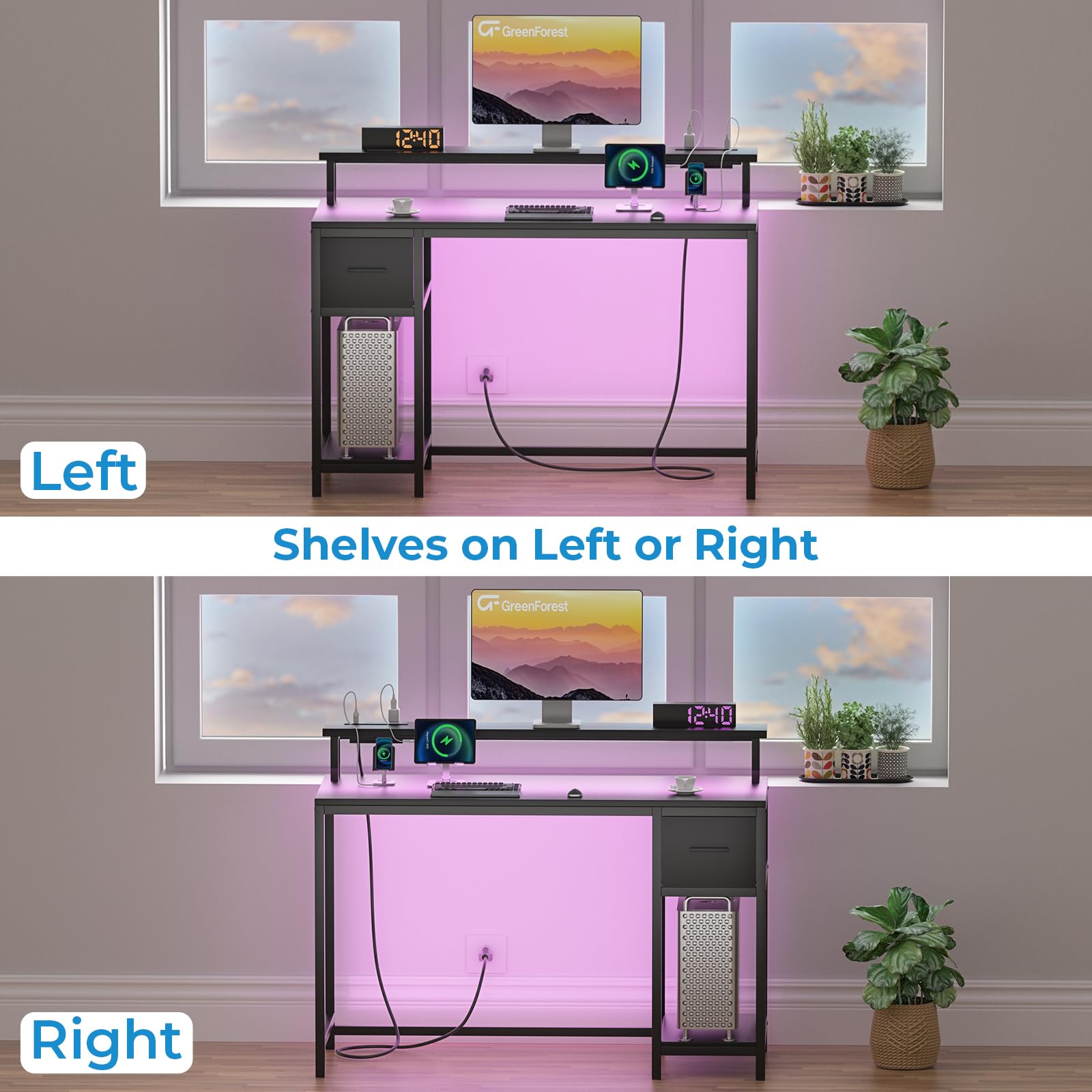 Mua GreenForest Gaming Desk 39 Inch with LED Lights and Monitor Stand ...