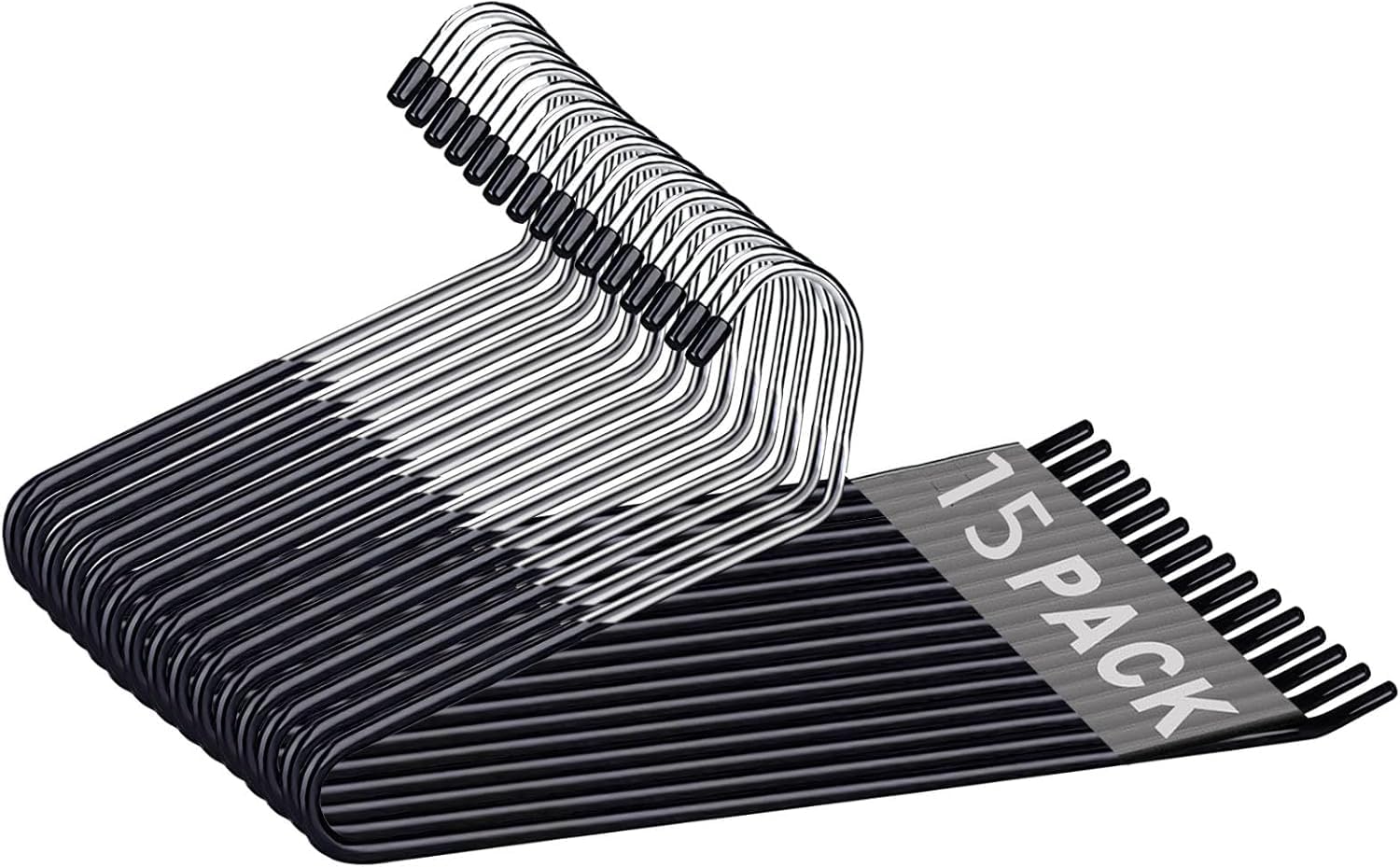 HLC Trousers Hangers 15 Pack,Open-Ended Metal Pants Hanger, Non Slip Trousers Slack Hangers Organizers for Pants Jeans Slacks Scarf Trousers Ties - Black