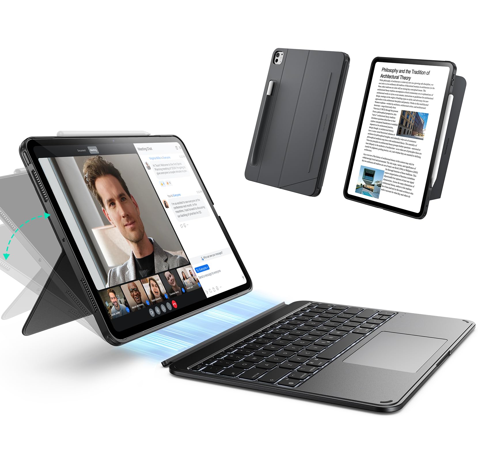 Photo 1 of ESR for iPad Pro 13" (M4) 2024 Case with Keyboard, Magnetic Detachable Keyboard, Portrait/Landscape Modes, Large Click-Anywhere Trackpad, Backlit Keys, Shift Series, Dark Gray