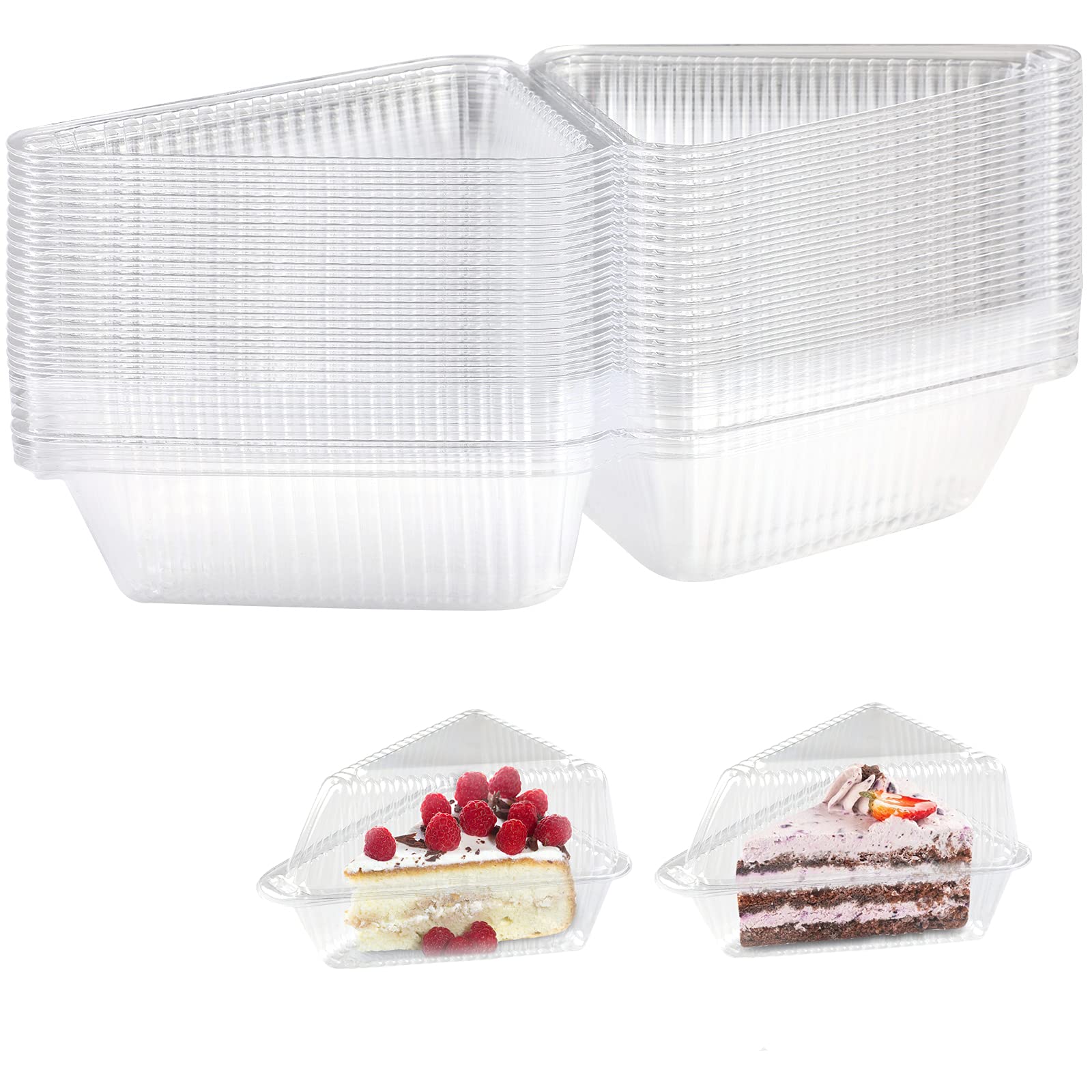 50 Pieces Clear Cake Slice Boxes - Individual Containers for Portions, Sandwiches, Pies, Salad, Cheese - Suitable for Home Baking, Party, Cake Shop