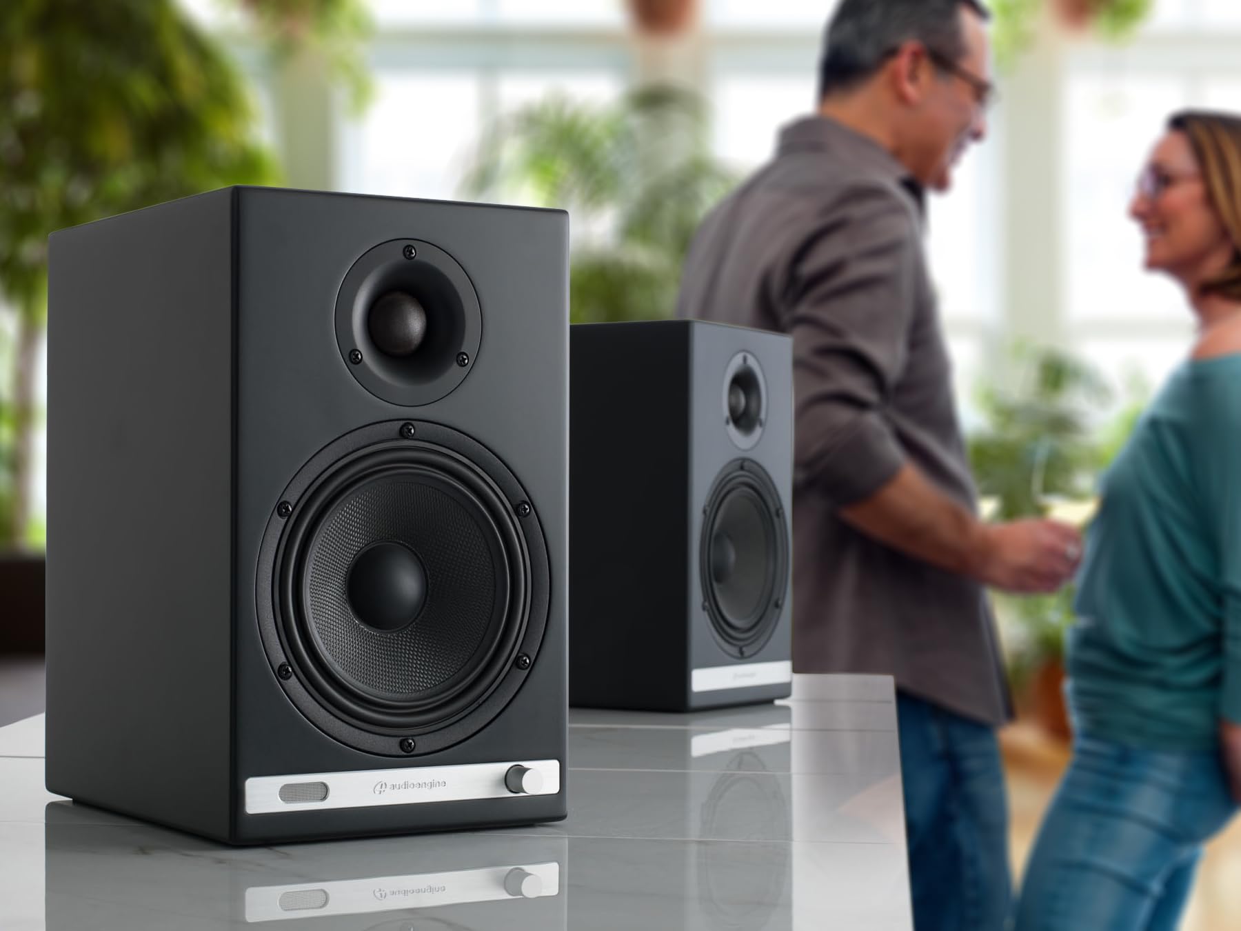 Audioengine HD6 Black Powered Bookshelf Stereo Speakers and S8 Black Subwoofer with Remote