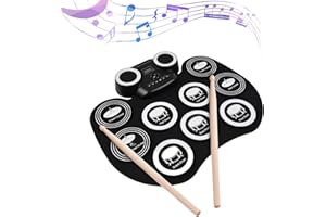 Portable Roll-up Electronic Drum Pad with Built-in Speakers Foot Pedals Headphone Light Battery