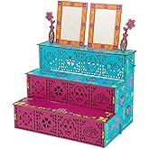 MotiMind Dia De Los Muertos 2 Photo Frame Three Layer Altar Ofrenda Box, Poplar Plywood Sugar Skulls and Pan de Muerto Papel Picado, Self Painting Shadow Box Frame The Day of The Dead Decor (Classic)