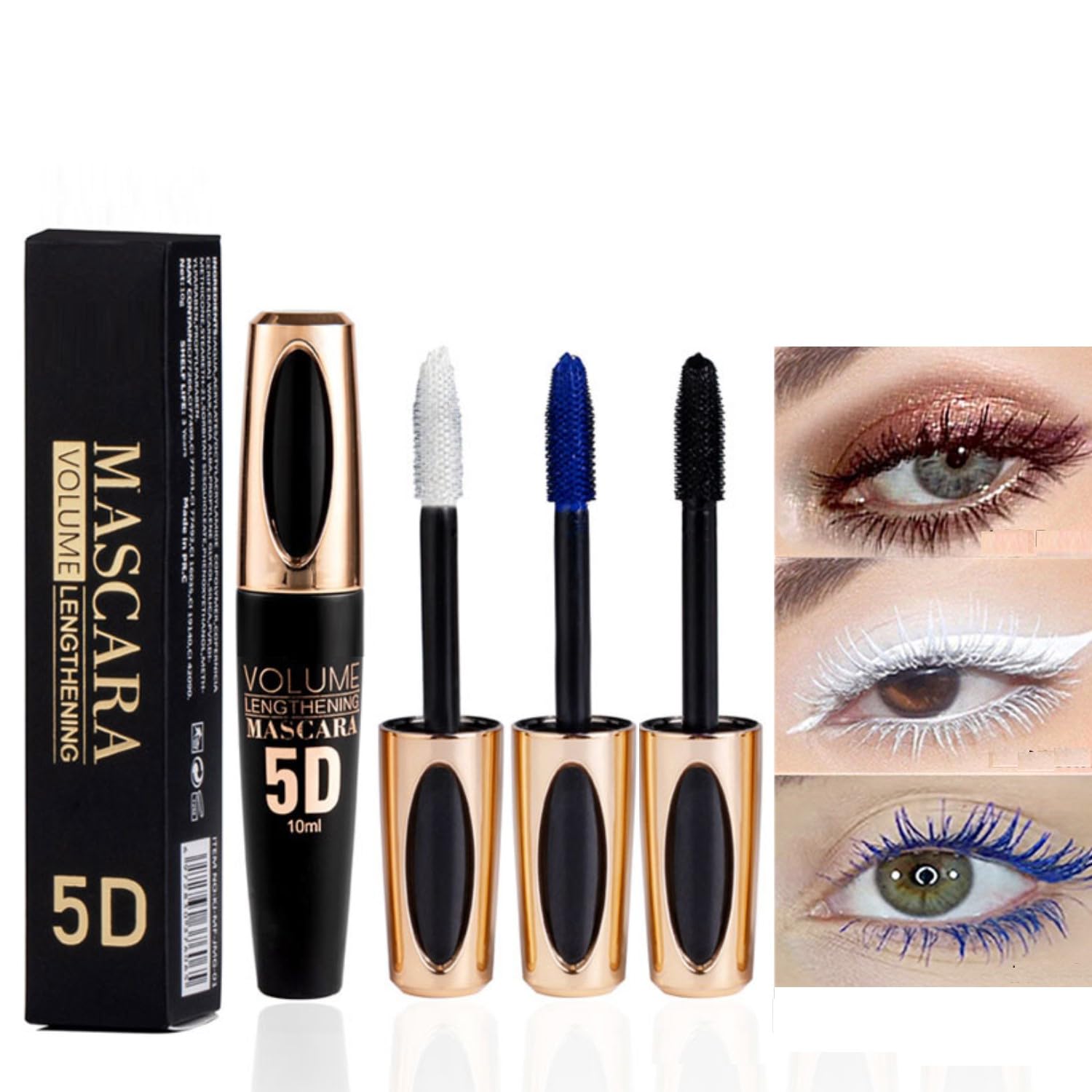 KARLOR 3 Pieces Mascara Blue White Black Mascara Waterproof Long Lasting Colourful Mascara Set Long Eyelashes 5D Mascara Colourful Set for Eyelashes Mascara Waterproof Colourful Eye Makeup