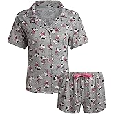 COCO BRANDS Peanuts Snoopy Womens Pajama Sets - 2 Piece Womens Short Sleeve Button Down Shirts and Pajama Shorts (XS-XL)