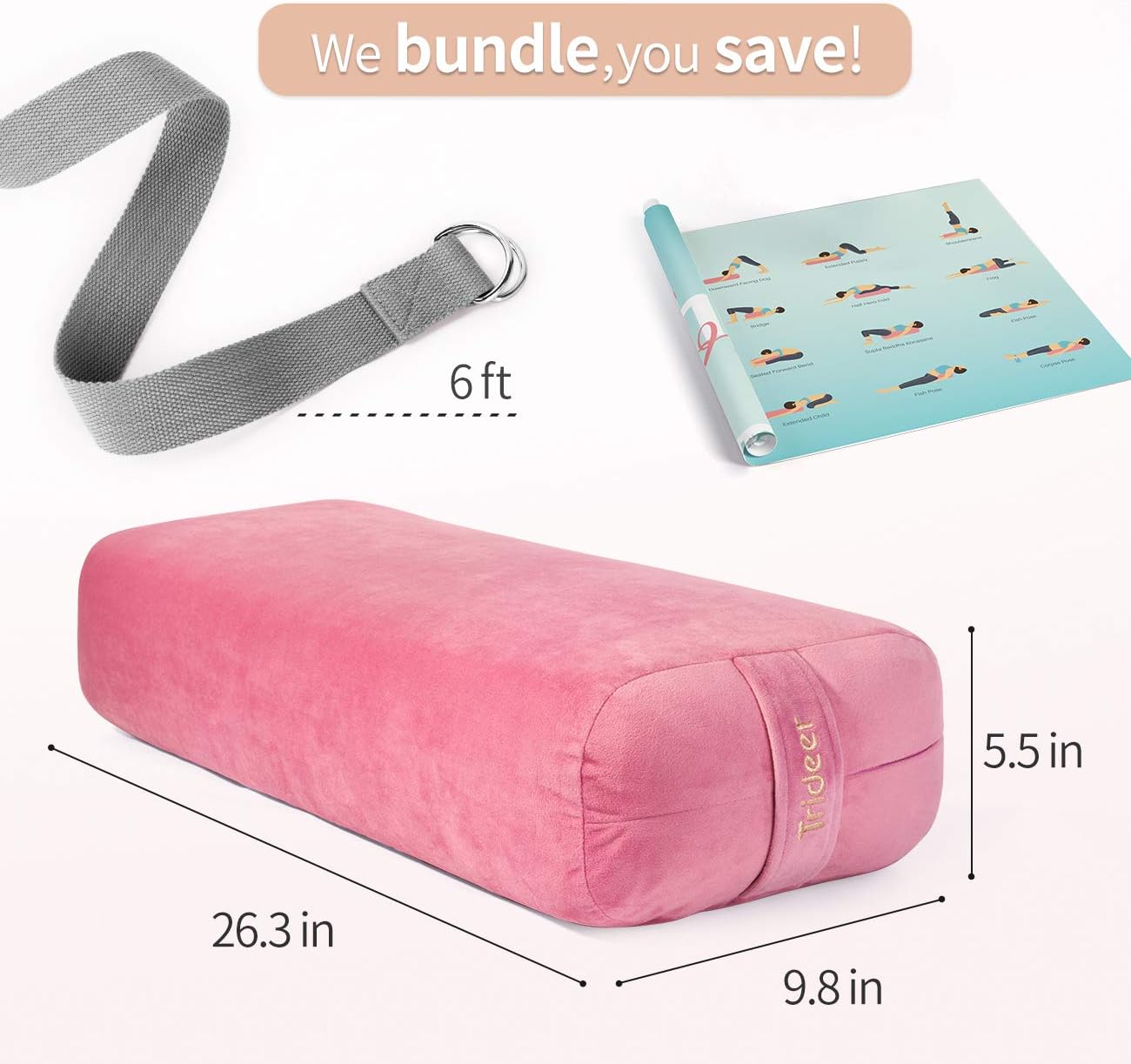 Trideer Yoga Bolster Pillow | Combo Set of Yoga Strap & Rectangular Meditation Pillow, Soft Velvet & Optimal Support, 800g Light Weight with Carry Handle : Sports & Outdoors