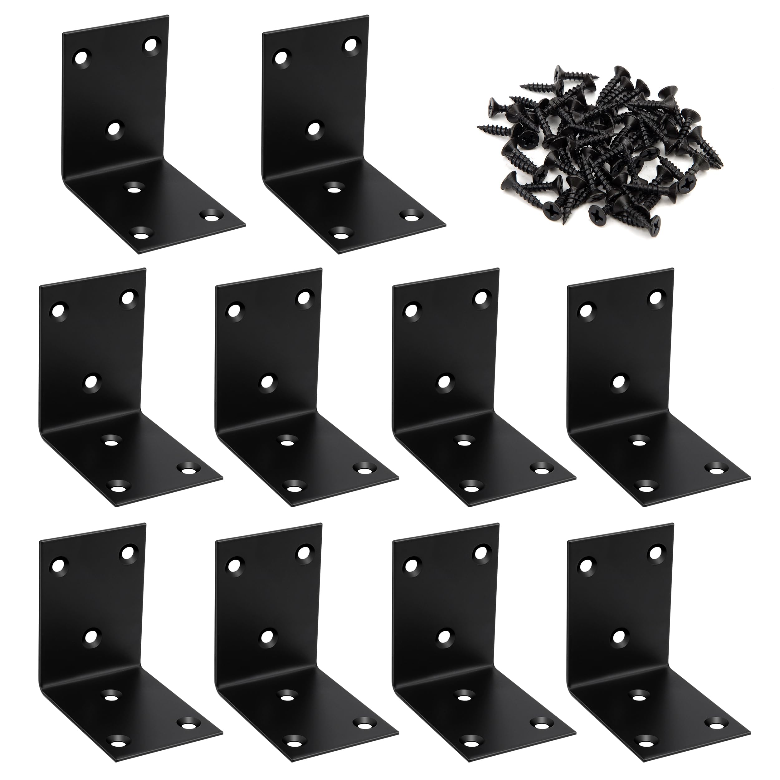 Corner Bracket 90 Degree Corner Brace Right Angle Brackets Support Stainless Steel Fixing L Repair Connector with Screws for Furniture Desk Table Shelf 65*65*48mm 10pcs Black