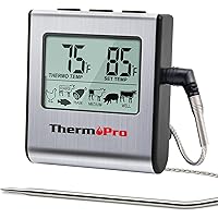 ThermoPro TP-16 Large LCD Digital Cooking Food Meat Smoker Oven Kitchen BBQ Grill Thermometer Clock Timer with Stainless Stee