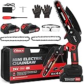 6-Inch Mini Chainsaw, Cordless Handheld Electric Chainsaw with 2x 24V 4000mAh Batteries & 2 Chains, Lightweight & Portable, for Tree Trimming, Wood Cutting, Gardening, Outdoor & Household Use (Red)