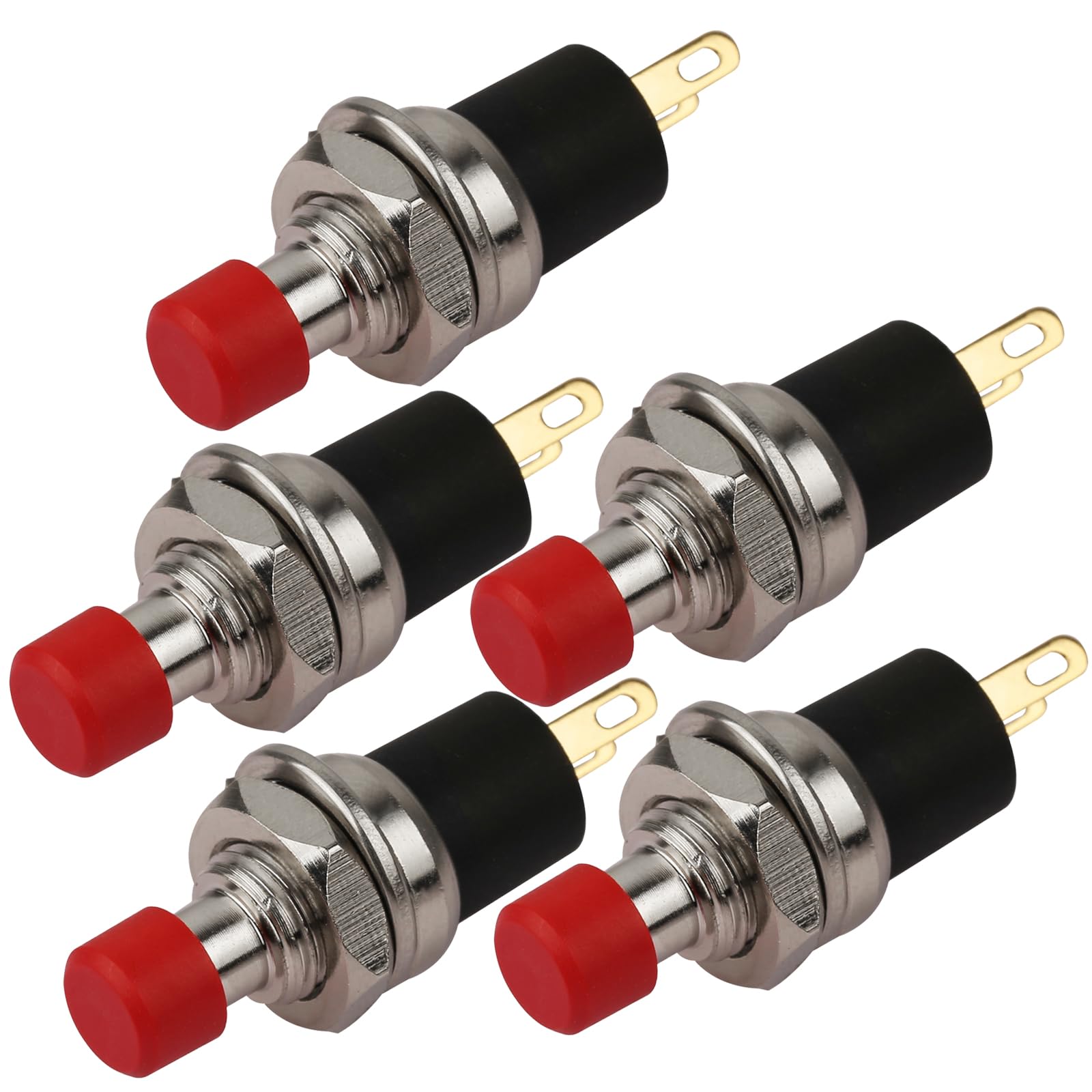 CLDIY 5pcs Self-Locking SPST Locking Art Dash ON/OFF Red Push Button Switch AC 250V/3A
