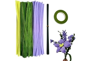 Swpohrat 210 Pieces Craft Pipe Cleaners Flower Set,Chenille Stem Pipecleaner Kit for Craft Tulip Lily Bouquet Making,DIY Craft Projects and Holiday Decorations (Purple + Green)