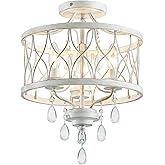 Farmhouse Crystal Ceiling Light Fixture, 3-Light Semi Flush Mount Crystal Chandelier Light Fixture Rustic Vintage White Penda