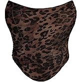 Facogoo Women's Mesh Strapless Corset Crop Top Boned Vintage Sleeveless Overbust Zip Back Bodyshaper Going Out Bustier Tops