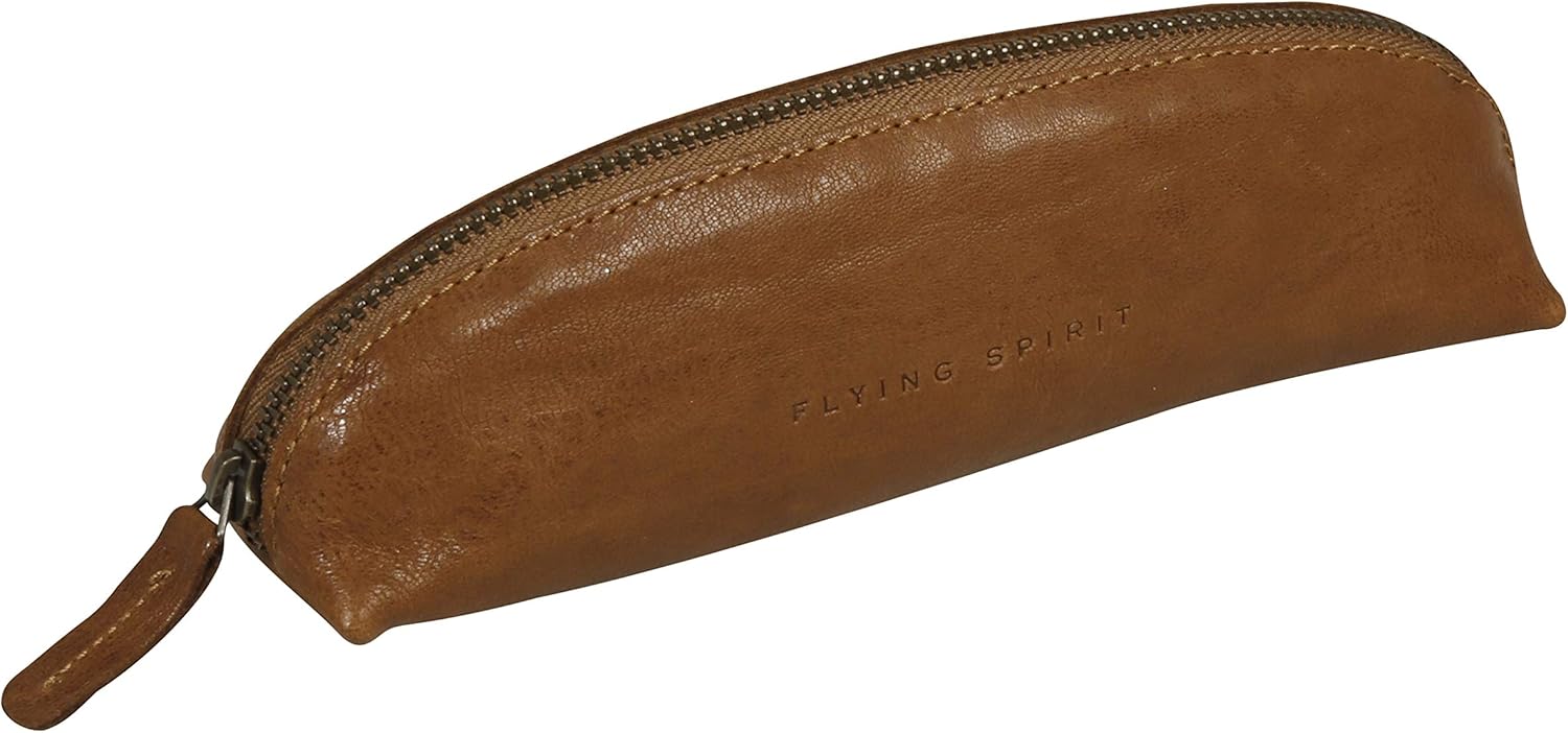 Clairefontaine 106512C - A Flying Spirit triangular pencil case 18x4x4 cm, in glazed lambskin, Cognac, Brown, 18 x 4 x 4 cm