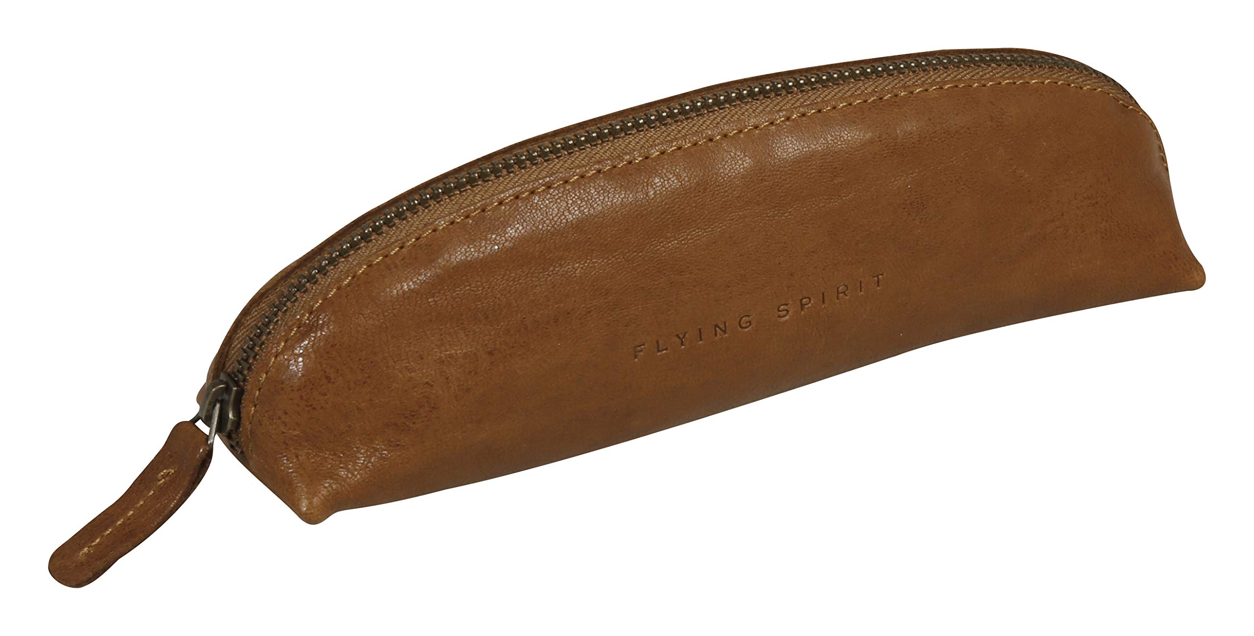 Clairefontaine 106512C - A Flying Spirit triangular pencil case 18x4x4 cm, in glazed lambskin, Cognac