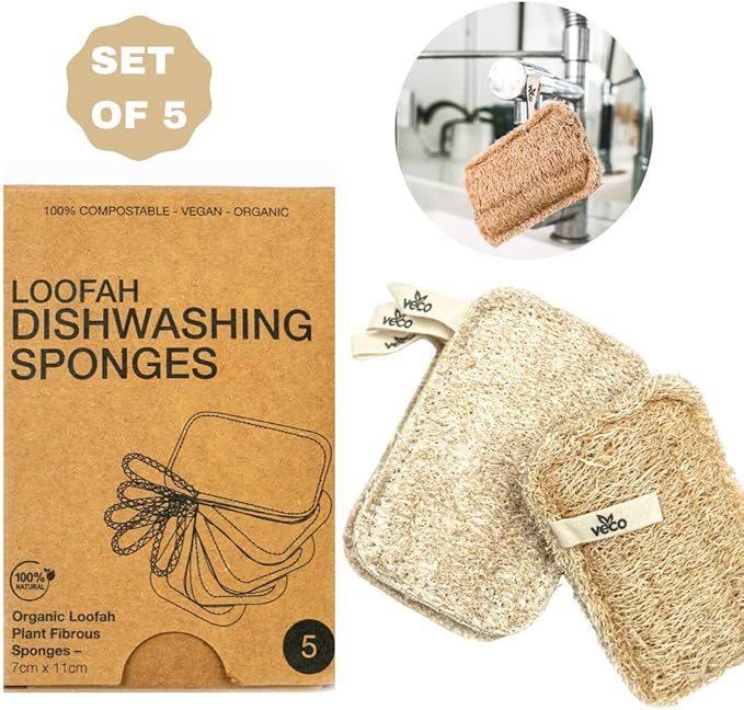 5 Pack Loofah Dishwashing Sponges by VECO Organic DISHWASING SPONGES