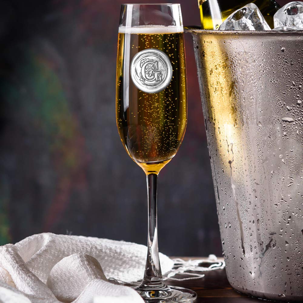 English Pewter Company Personalised Champagne Flute with Your Choice of Initial - Unique Gift for Men or Women, Birthdays, Anniversaries (G) [MON507]