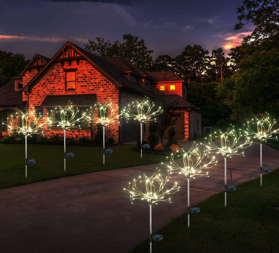 Sunboia Solar Firework Lights 40 Branches 120 LEDs Solar Starburst Lights for Wedding Party Christmas Outdoor Decoration Lights(2 Pack) Cool White