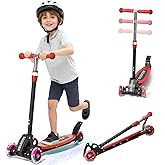 Scooter for Kids 3-5 5-7,Light up 3 Wheels Kick Scooter,Heavy Duty Folding Lean-to-Steer Scooters with 3 Adjustable Handlebar for Boys Girls,Widen Anti-Slip Deck,Rear Break,Holds up to 150Lbs