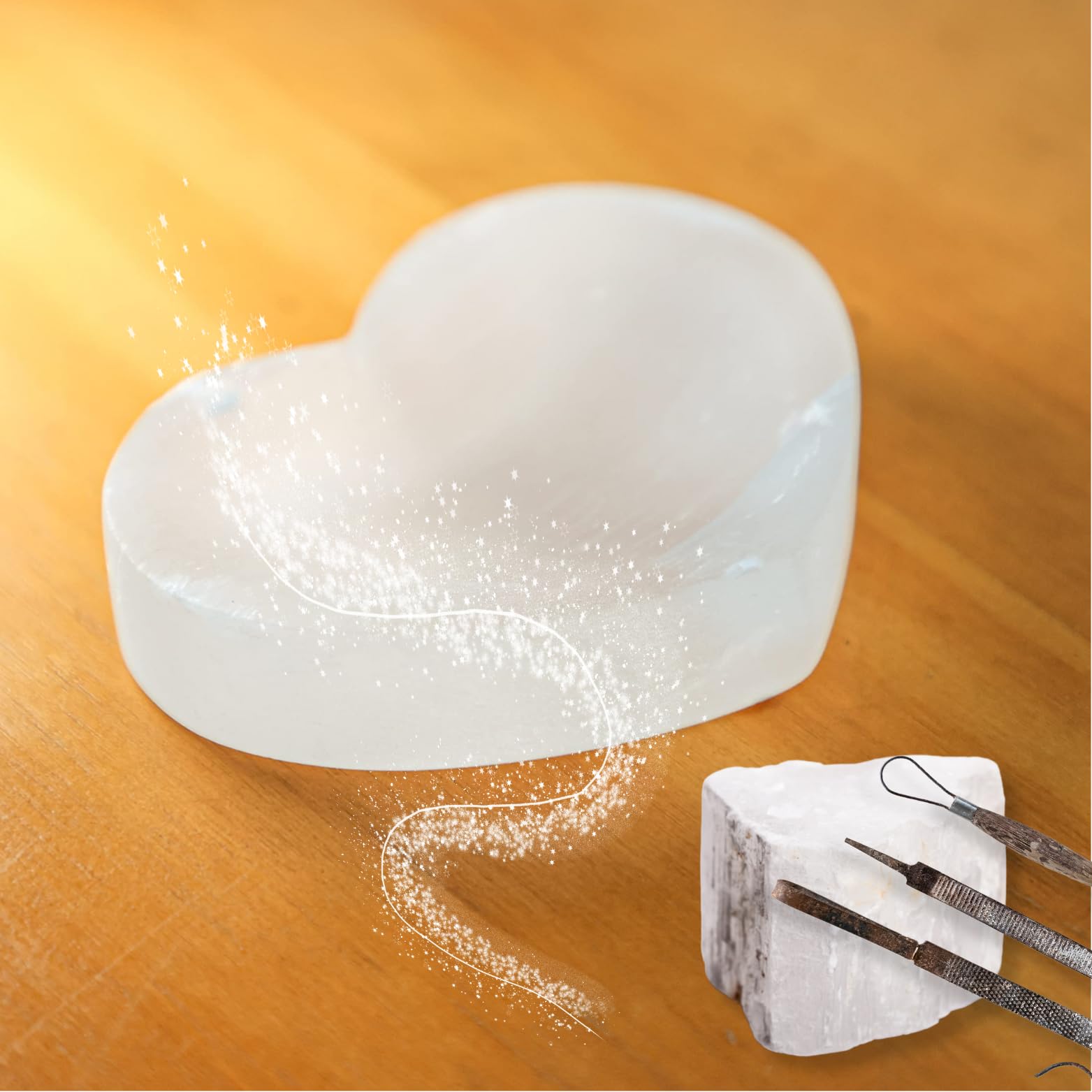 HALUKAKAH Selenite Bowl from Moroccan - Portable Heart-Shaped Mini Plate 9cm for Charging and Cleansing Crystals & Stones on The Go