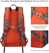 Pokarla 40L Foldable Rucksack Travel Hiking Daypack Orange Lightweight view 4