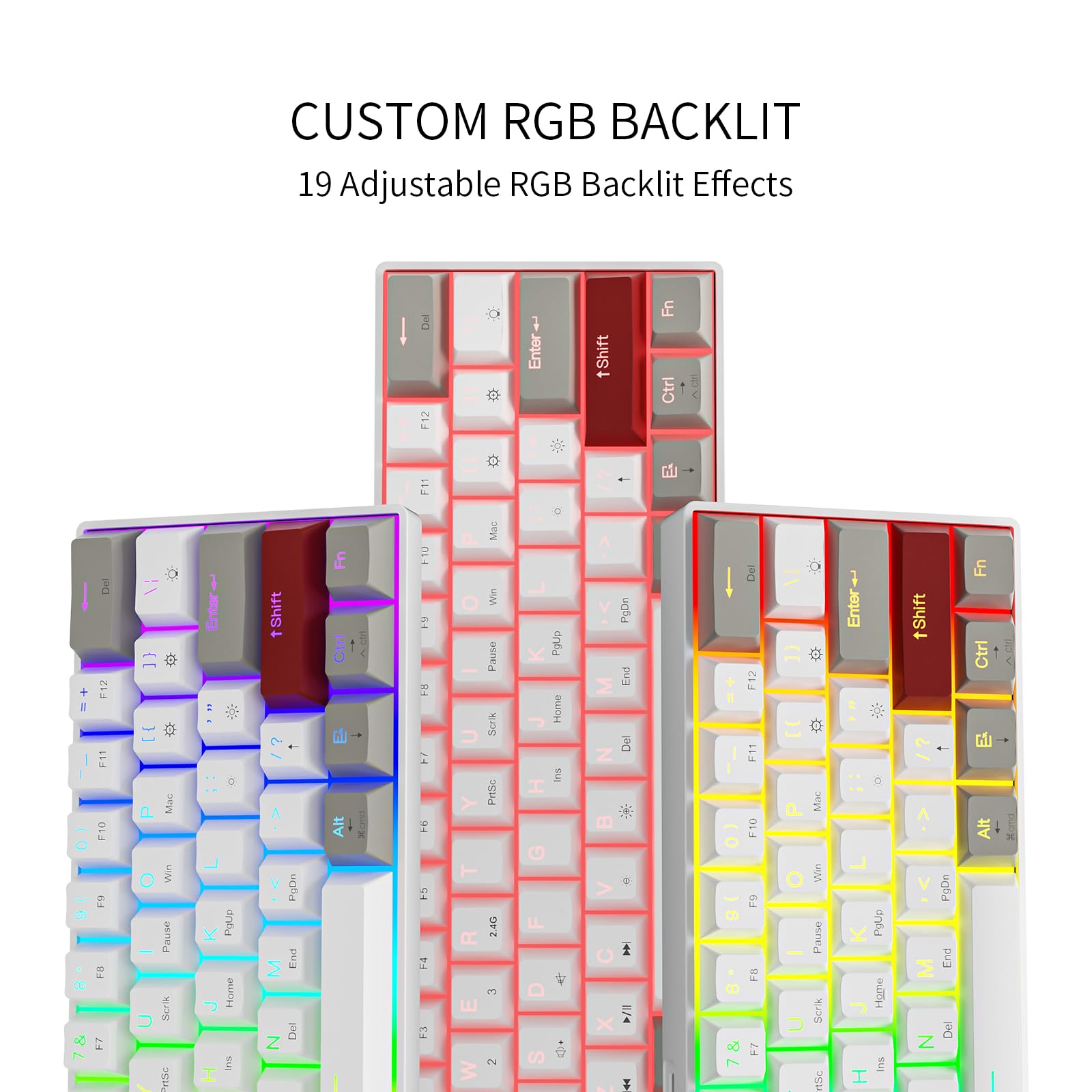 Newmen GM610 60% Wireless Mechanical Keyboard,Wired/Bluetooth/2.4G RGB Backlit,61 Anti-Ghosting Keys,Programmable,Hot-Swappable Gaming Keyboard,for PC Windows Mac Laptop Computer(Linear Red Switch)