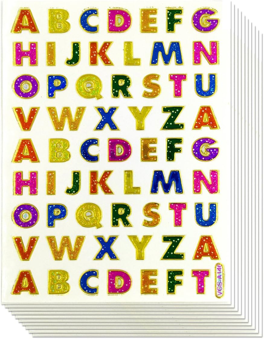 Amazon Com 1cm A Z Sticker 10 Sheets Colorful Alphabet Letters Self Adhesive Glitter Metallic Foil Reflective Decorative Scrapbook For Name Photo Card Diary Album Size 4 X 5 25 Sheet Each Letter High 1cm Toys