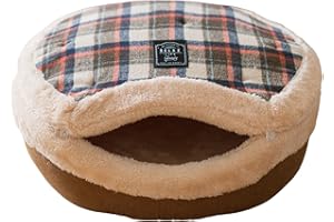 URNAT Cat Cave Bed – Plush, Warm & Calming Hideaway with Detachable Lid & Mat, Covered House for Indoor Kitten & Kitty (Brown)