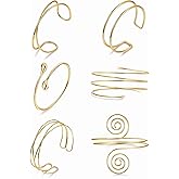 Masedy 6PCS Gold Arm Cuff Bracelets for Women Upper Armband Open Adjustable Wrist Arm Bangle Bracelets Set Minimalist Thin Stack Coil Swirl Trendy Armlet Jewelry
