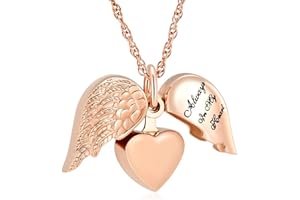 shajwo Cremation Jewelry Angel Wing Heart Urn Necklaces for Ashes Memorial Keepsake Pendant for Women Men