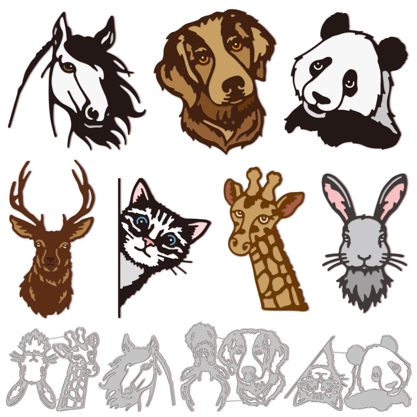 INFUNLY 7PCS Animal Die Cut Metal Animal Head Cutting Dies for Card Making, Scrapbooking, Decorative Gift Box Decor
