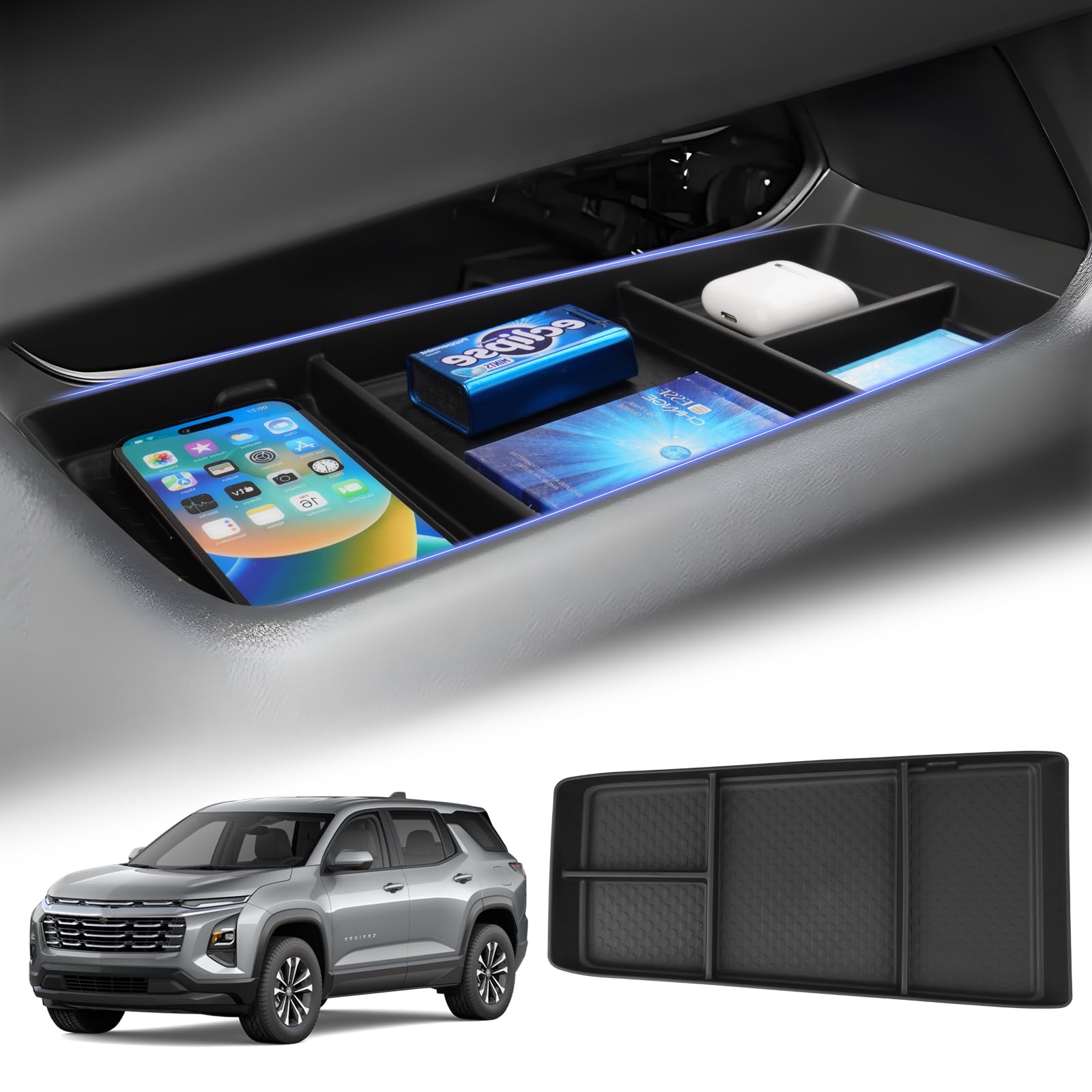 Photo 1 of Sunsdrew 2025 Equinox Under Center Console Organizer for 2025+ Chevrolet Equinox Accessories TPE Lower Center Console Tray 2025 Chevy Equinox Console Organizer(NOT fit Equinox EV Version)