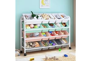 EXPERLAM Kids Toy Storage Organizer with 20 Plastic Bins, 4-Tier Metal Toy Storage Rack, Extra Large Toy Organizer and Storage Bins for Kids Room, Playroom and Nursery, Multi-Color