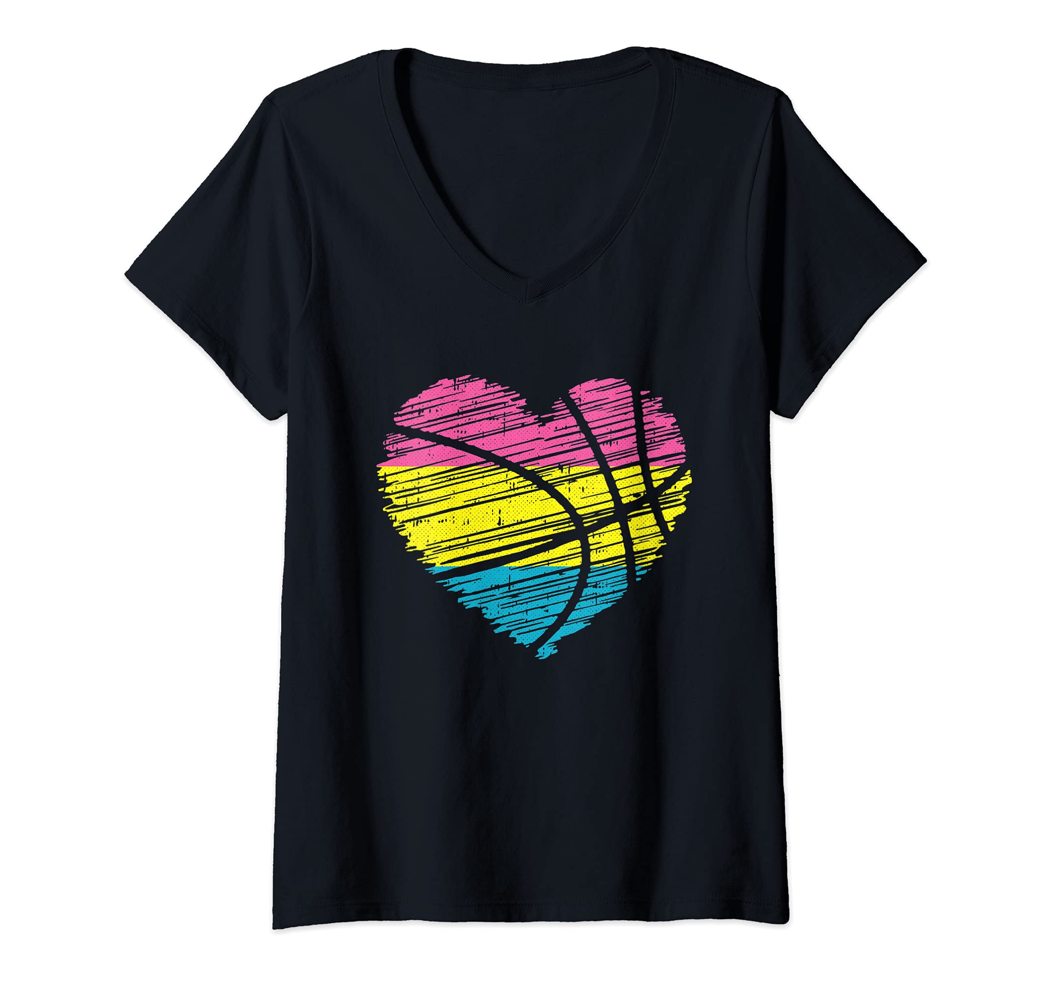 Womens Basket-Ball Heart Pansexual Pride Cool Sport LGBT-Q Ally V-Neck T-Shirt
