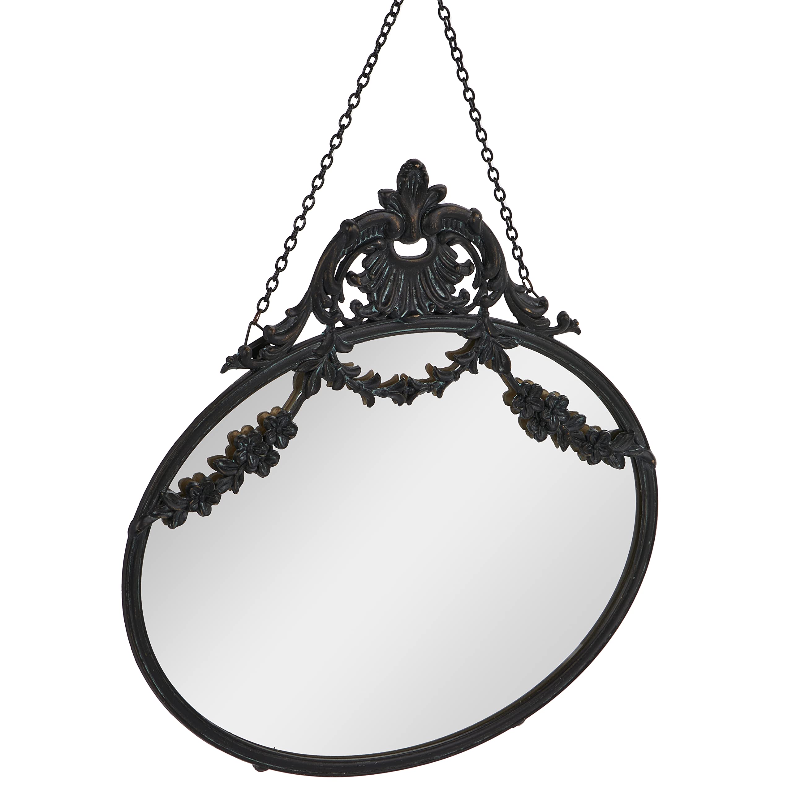 Creative Co-op Vintage Pewter Framed Wall Mirror with Decorative Chain, Black