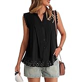 Cicy Bell Womens Summer Eyelet Tank Tops V Neck Ruffle Sleeveless Button Down Shirts Casual Cotton Loose Fit Tees