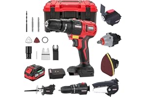 TEENO Cordless Combo Kit 20V, 8-in-1 Cordless Multi-tool with Case, Drill, Recip saw, Chain Saw, Impact wrench, Oscillating Tool, Sander with Accessories, 3.0Ah Lionthium Battery and Charger
