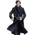 Fancyd Men's Sherlock Holmes Benedict Cumberbatch Black Wool & Cotton Trench Coat Costume