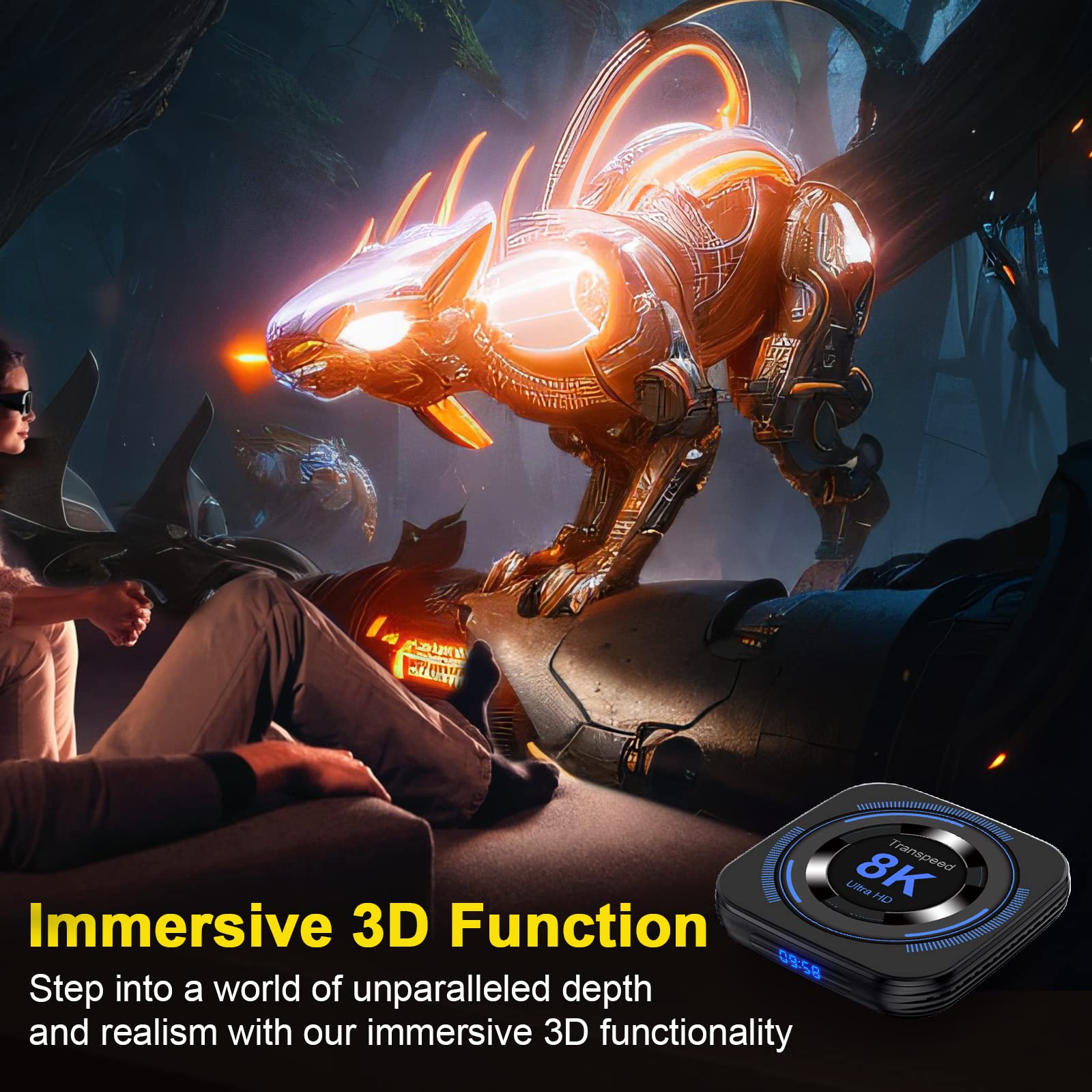 Android TV Box 12.0 2GB 16GB Support 8K Dual-WiFi 2.4G 5.8G TV Box Android H618 Chipset with HDR10 BT4.0 USB 2.0 3D Ethernet with Mini Backlit Keyboard