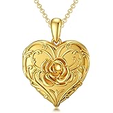 SOULMEET Sunflower/Rose/Daisy Heart Locket Necklace That Holds Pictures Keep Someone Near to You Sterling Silver/Gold Personalized Photo Locket Gift