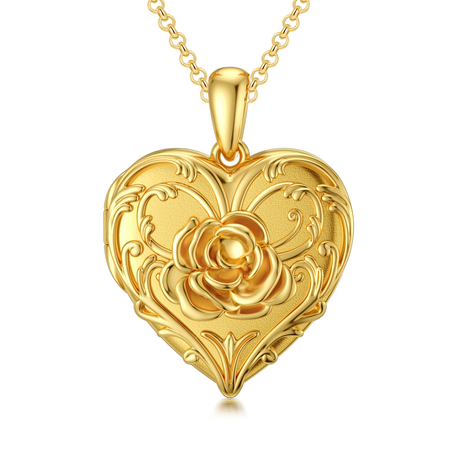 SOULMEET Yellow Gold Plated Personalized Rose Heart Shaped Locket Necklace That Holds Picture