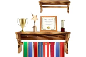 MANNIFEN Medal Hanger Display Rack and Trophy Shelf- Use as a Medal Display with Shelf, Trophy Rack, Medal Holder and Medal Display Hanger