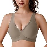 Womens Deep V Bras Wireless Comfortable Bra Supportive No Underwire Bra Full Coverage Sport Everyday Tshirt Bras
